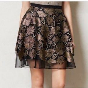Anthropologie Eva Franco Black Gold Floral Lace skirt size 0 Dark Romance